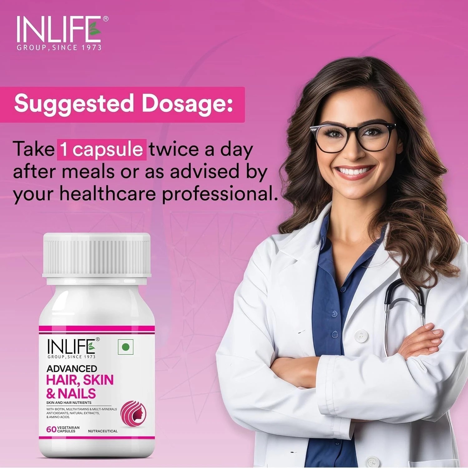 INLIFE Advanced Hair Skin & Nails with Biotin, Multivitamin Minerals 60 cap U445
