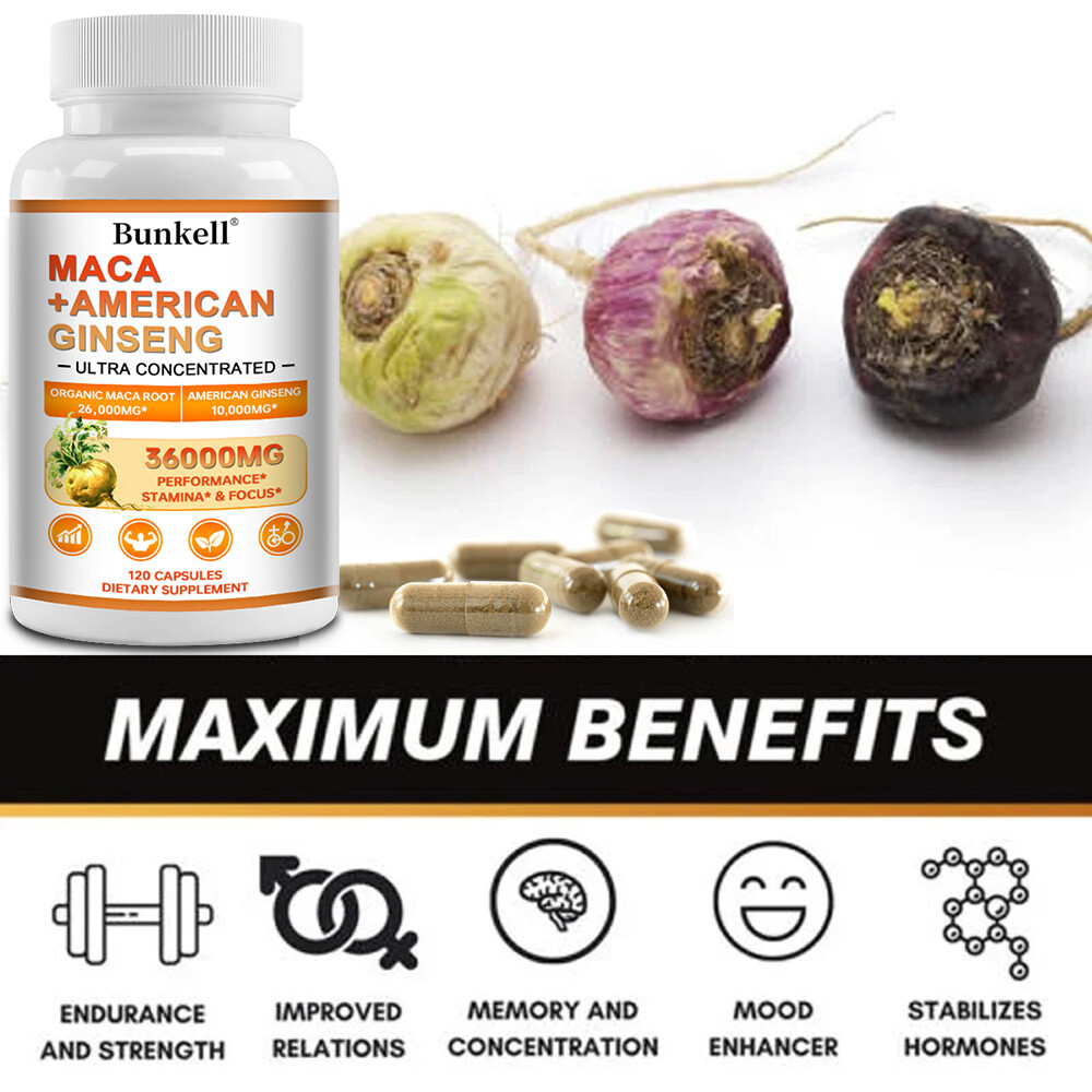 Maca + American Ginseng Highest Potency 36,000mg Supports Focus & Stamina