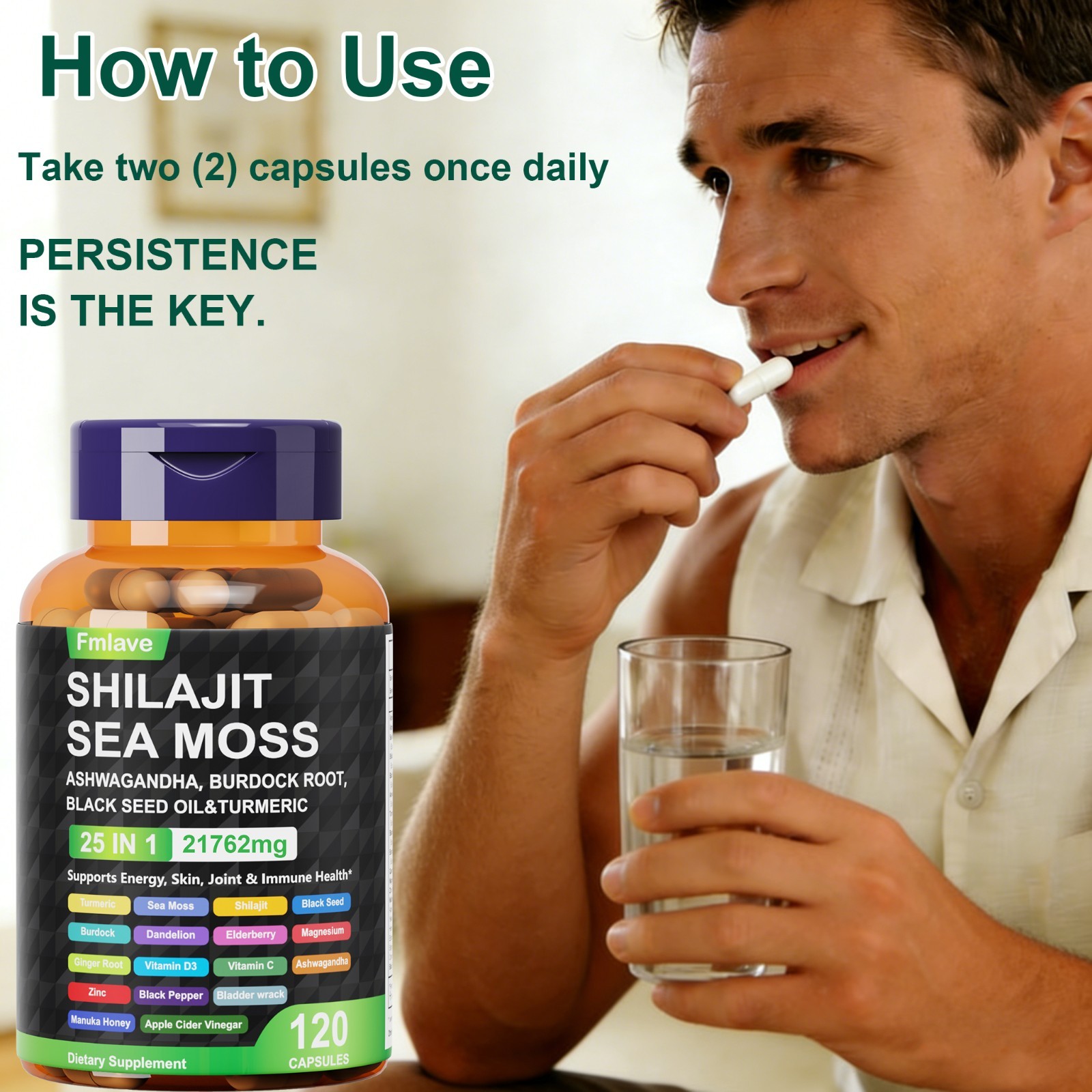 120 Pills Organic Irish Sea Moss 21762MG with Burdock Root Bladderwrack Shilajit