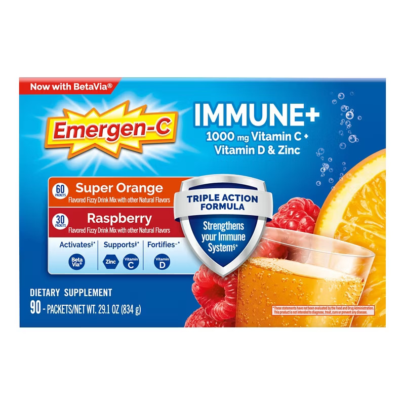 Emergen-C Immune+ Dietary Supplement Drink Mix Orange & Raspberry 90 Ct