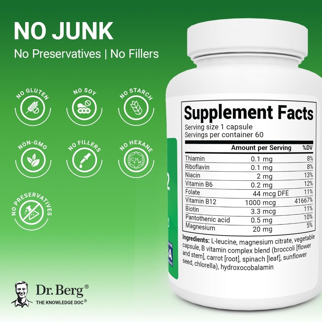 Dr. Berg New Natural Vitamin B12 1000 mcg Hydroxocobalamin 60 Capsules – Energy