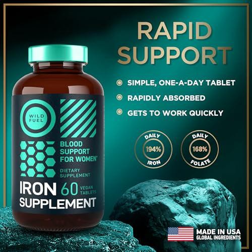 Iron Supplement for Women with Folic Acid – 35 mg Blood Builder Ferrous Sulfate,