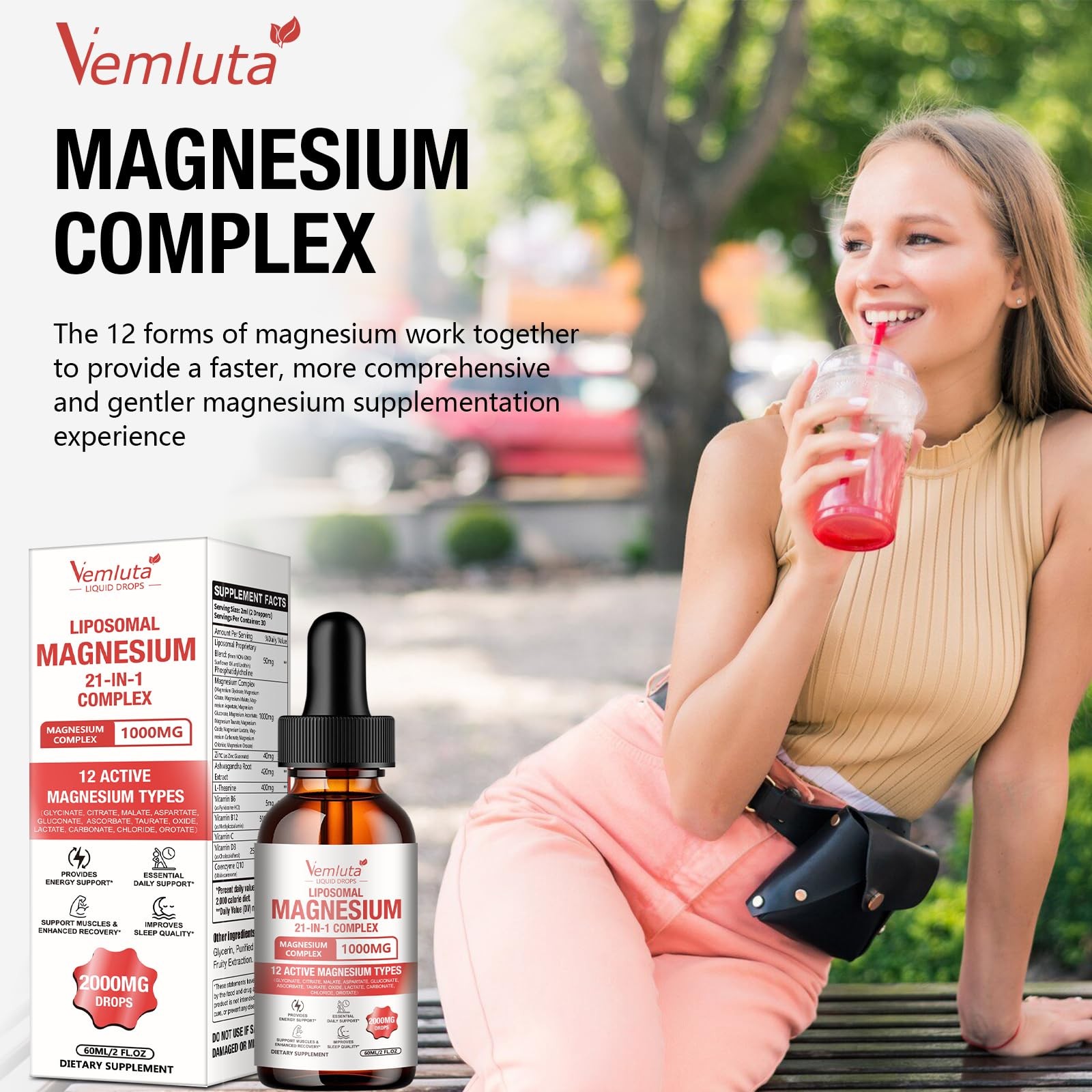 2 Packs 21-in-1 Liposomal 12 Active Magnesium Complex 2 Fl Oz (Pack of 2)