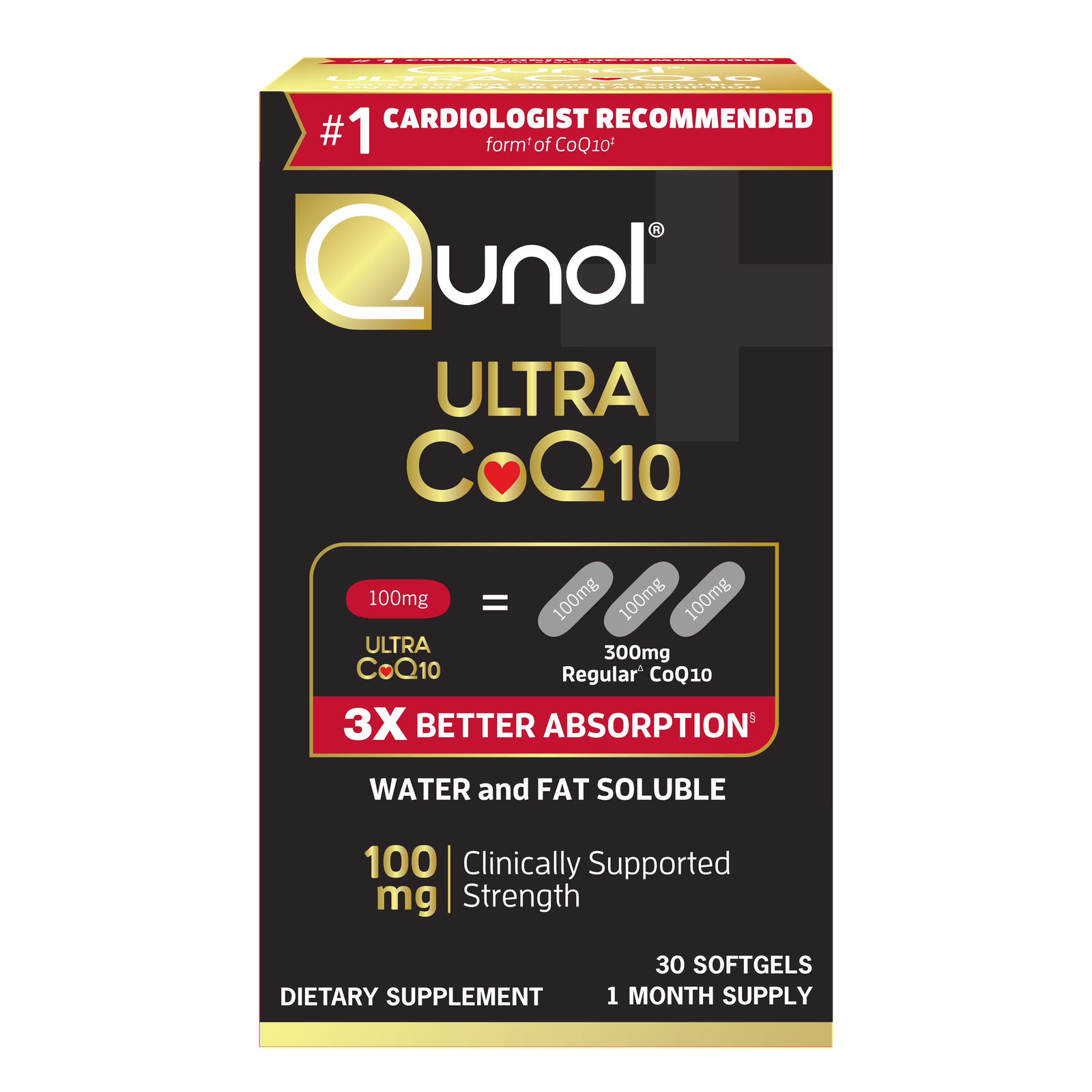 Qunol Ultra CoQ10 100mg Softgels — 30 Count, Heart Health