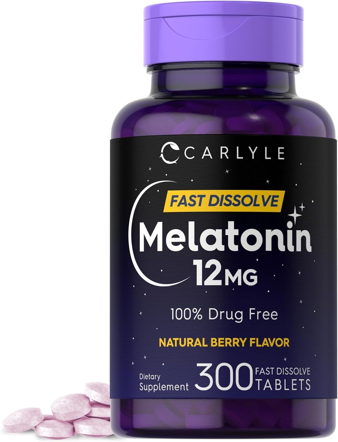 Carlyle Melatonin 12 mg Fast Dissolve 300 Tablets | Drug Free | Natural Berry Fl
