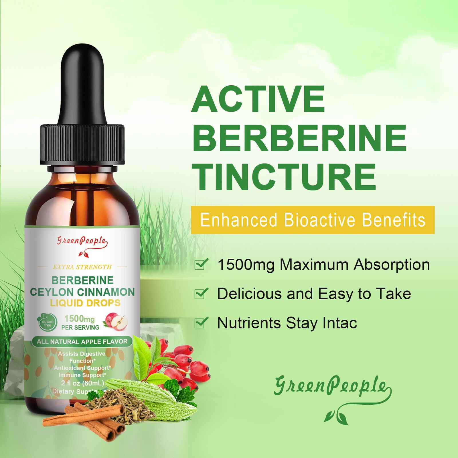 2 Pack Berberine Ceylon Cinnamon Liquid Drops 1500mg PER SERVING 120ml