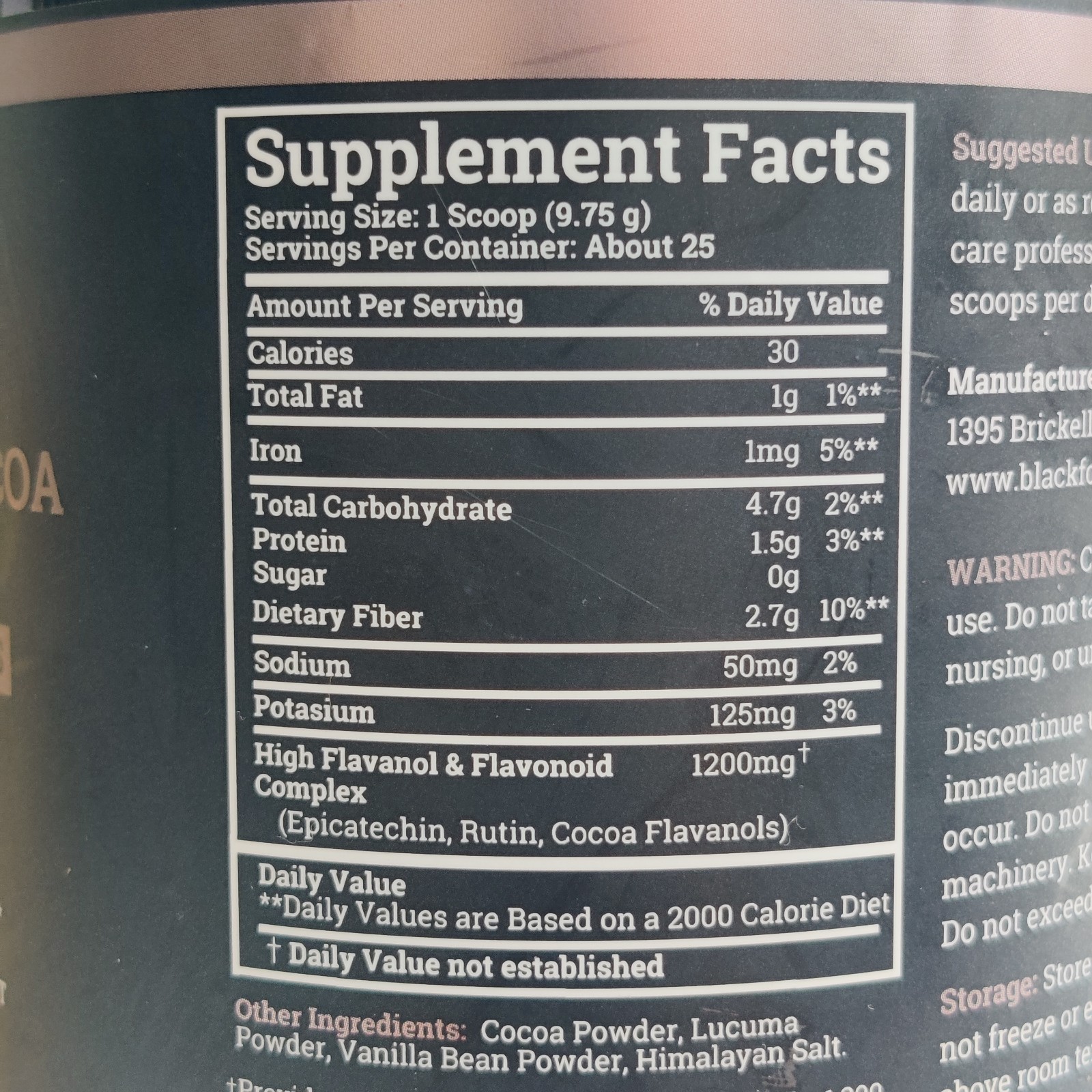 Black Forest High Flavanol Cocoa Powder and Flavonoids Supplement 1200mg 8 oz
