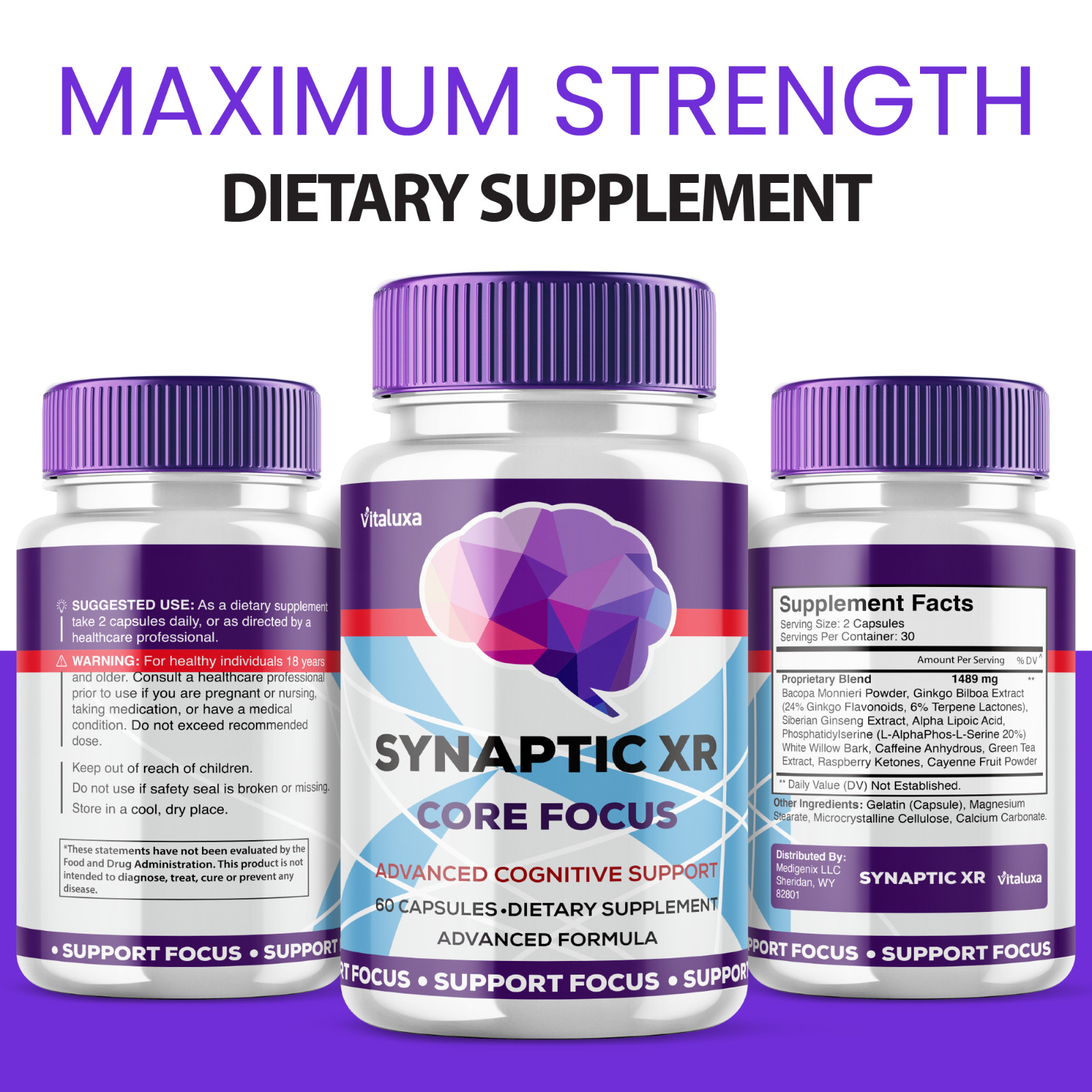 (5 Pack) Synaptic XR Core Focus Pills Boost Cognitive Performance (300 Capsules)