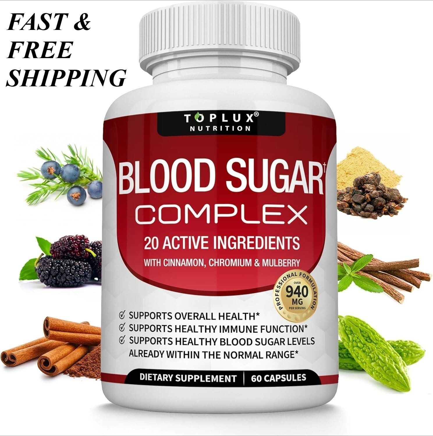 Toplux Premium Blood Sugar Complex Supplement Supports Healthy Blood Sugar Level
