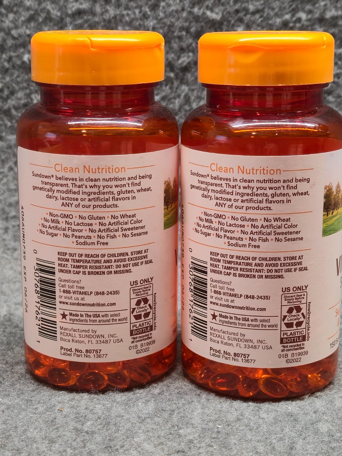 Lot 2 Sundown Vitamin D3 50mcg 2000IU 150softgels Each Bottle. EXP 06/2026