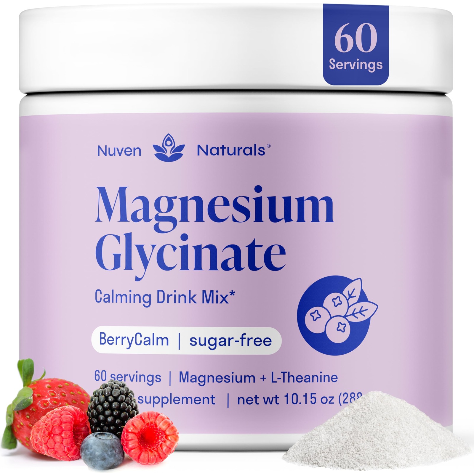 Magnesium Glycinate Powder + L-Theanine | 60 Servings 60 (Pack of 1)