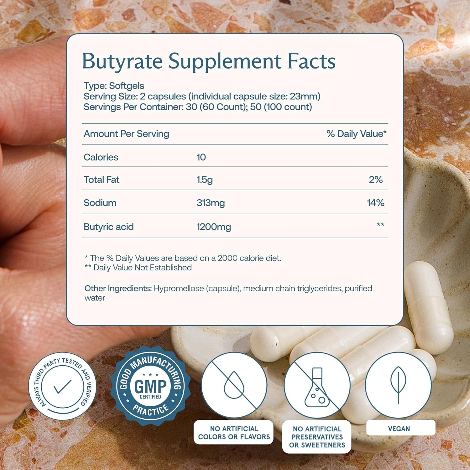 Butyrate Sodium Postbiotic – 100 Count Capsules for Gut & Digestive Health