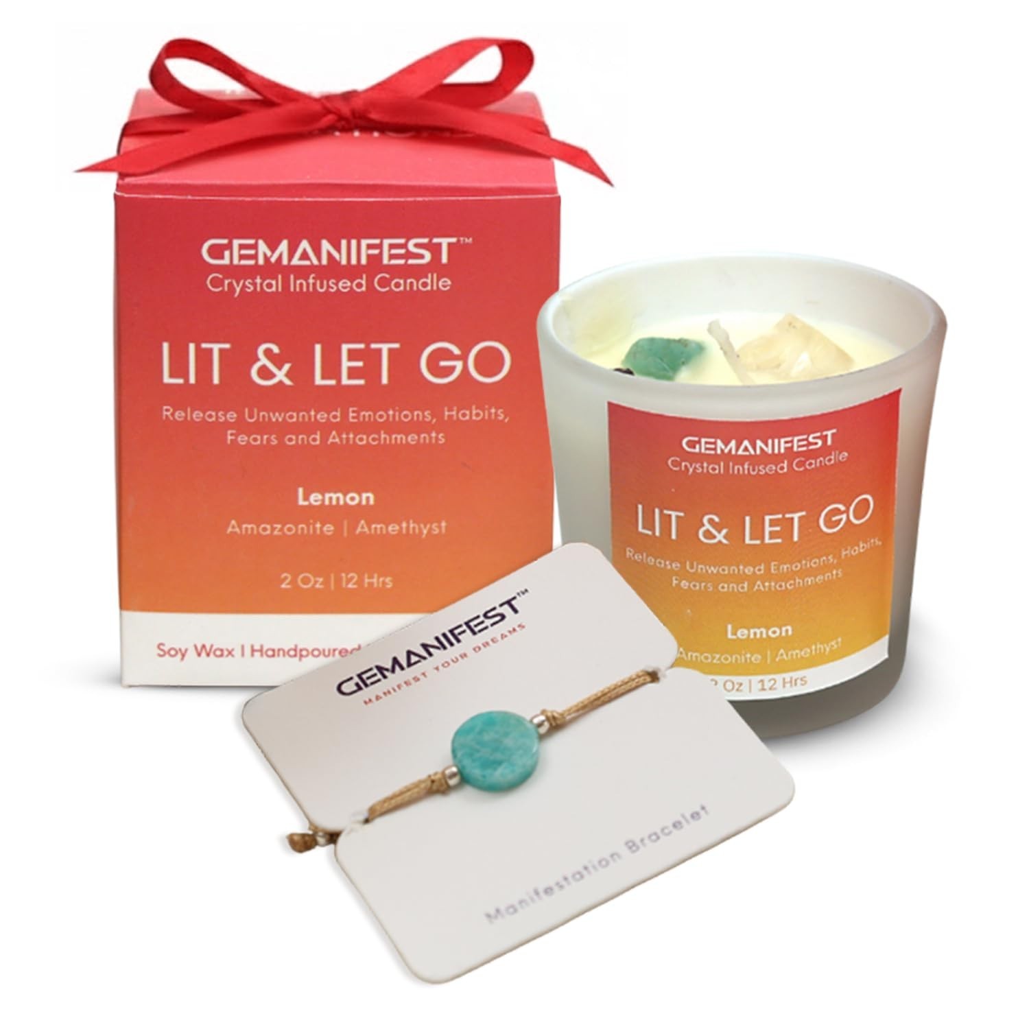 Lit and Let Go Manifestation Candle Lemon Scented Soy Crystal Candles with Am…