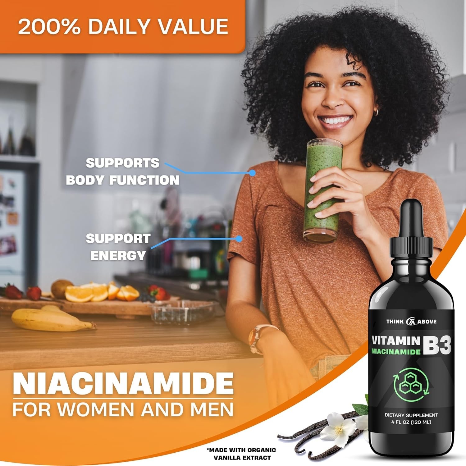Think Above Vitamin B3 Niacinamide Liquid – Non Flush Form of B3 Niacin – Con…