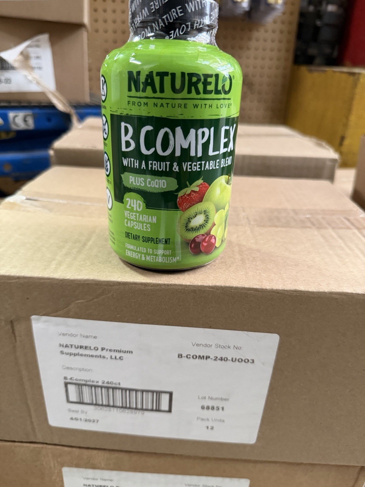 NATURELO B Complex Plus CoQ10 Vegetarian Capsules 240ct EXP 4/1/2027 *SHIPS FREE