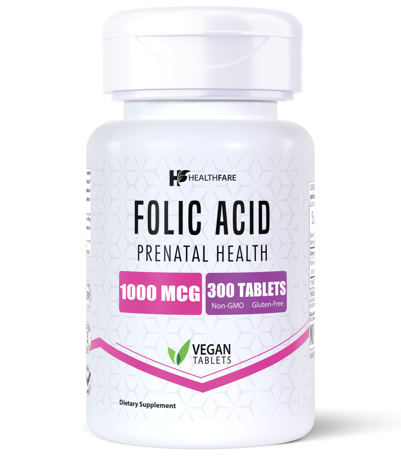 Healthfare Folic Acid 1000mcg 300 Tab Folate Vitamin B9 Water-Soluble Made in US