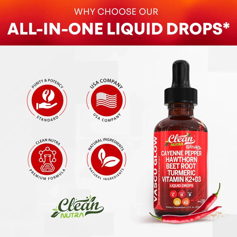 Cayenne Pepper Hawthorn Beet Root Turmeric Vitamin K2+D3 Liquid Drops 60ML