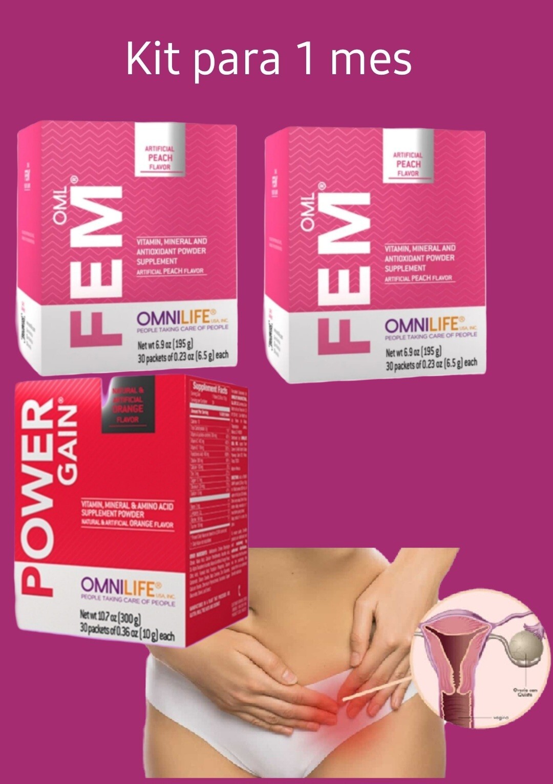 Kit Quistes, Miomas, Fertilidad 2- Oml Fem Y 1- Power GAIN para 1 Mes