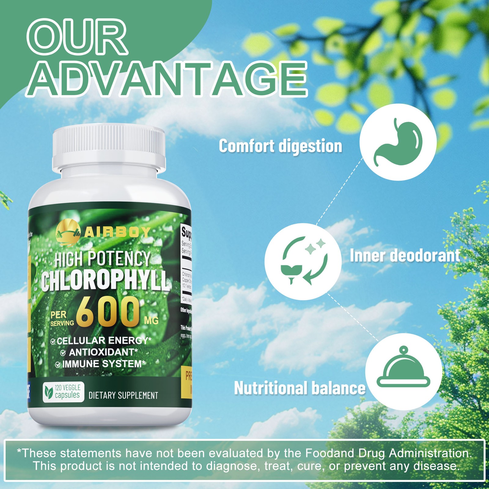 Chlorophyll Capsules 600mg – Skin Health, Antioxidant, Detox, Immune Support