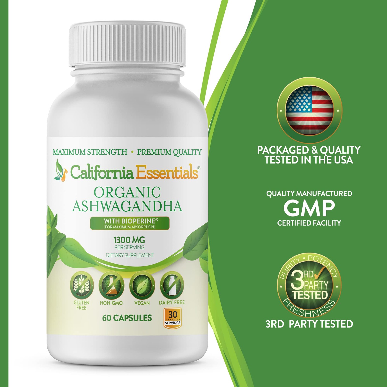 ASHWAGANDHA-1300MG PER SERVING-ENERGY-STRENGTH-LONGEVITY-NEW-SEALED-FREE SHIP