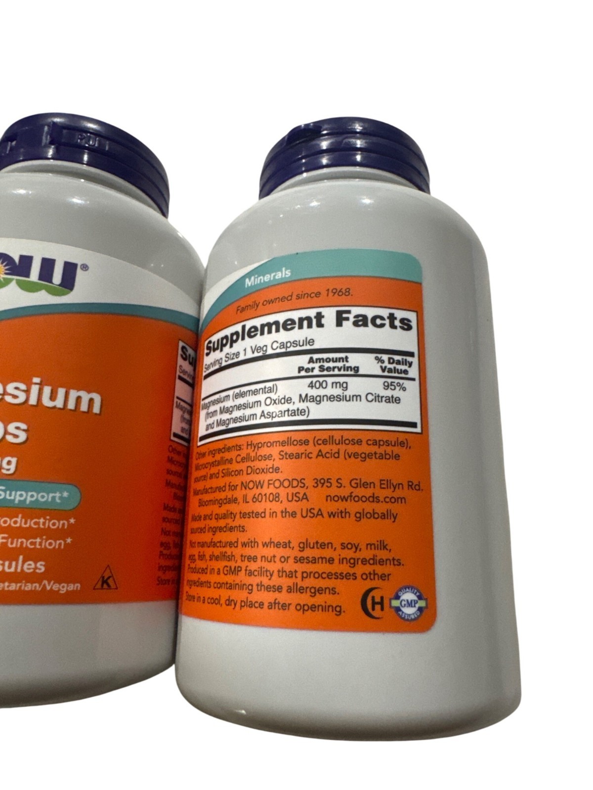 NOW Foods, Magnesium Caps, 400 Mg, 180 Veg Capsules (2 Pack) 09/2029