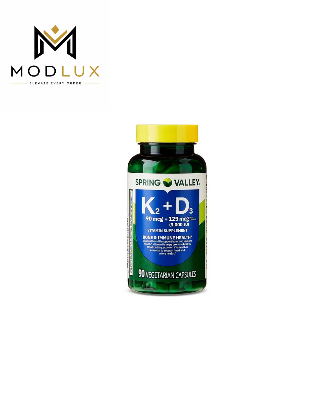 Spring Valley Vitamin K2 90mcg + D3 125mcg Capsules 90 Count Bone Health Support