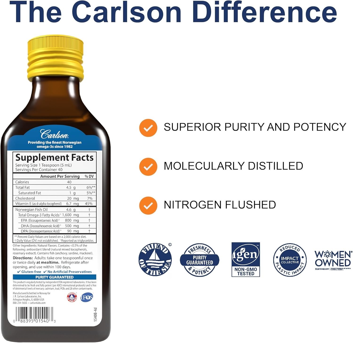 Sustainably Sourced Omega-3 Fish Oil, 1600 mg, Lemon Liquid, 200ml