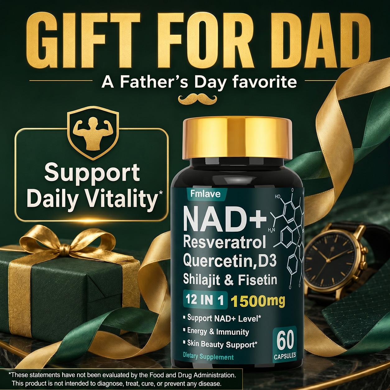 NAD+ Supplement Premium Nicotinamide Riboside & Resveratrol 1500mg, DNA Repair