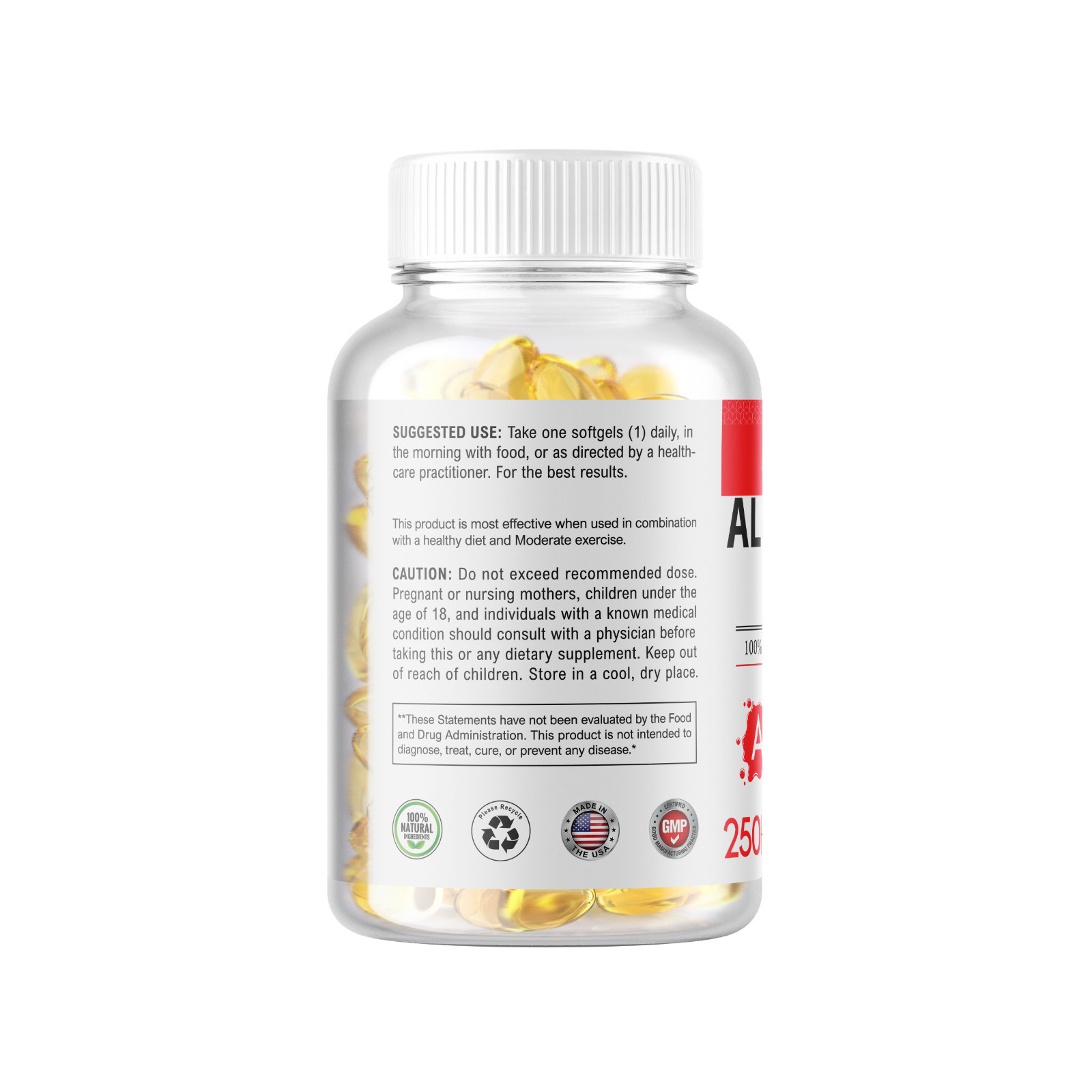 Alpha Lipoic Acid 600mg Per Serving 250 count 250 servings