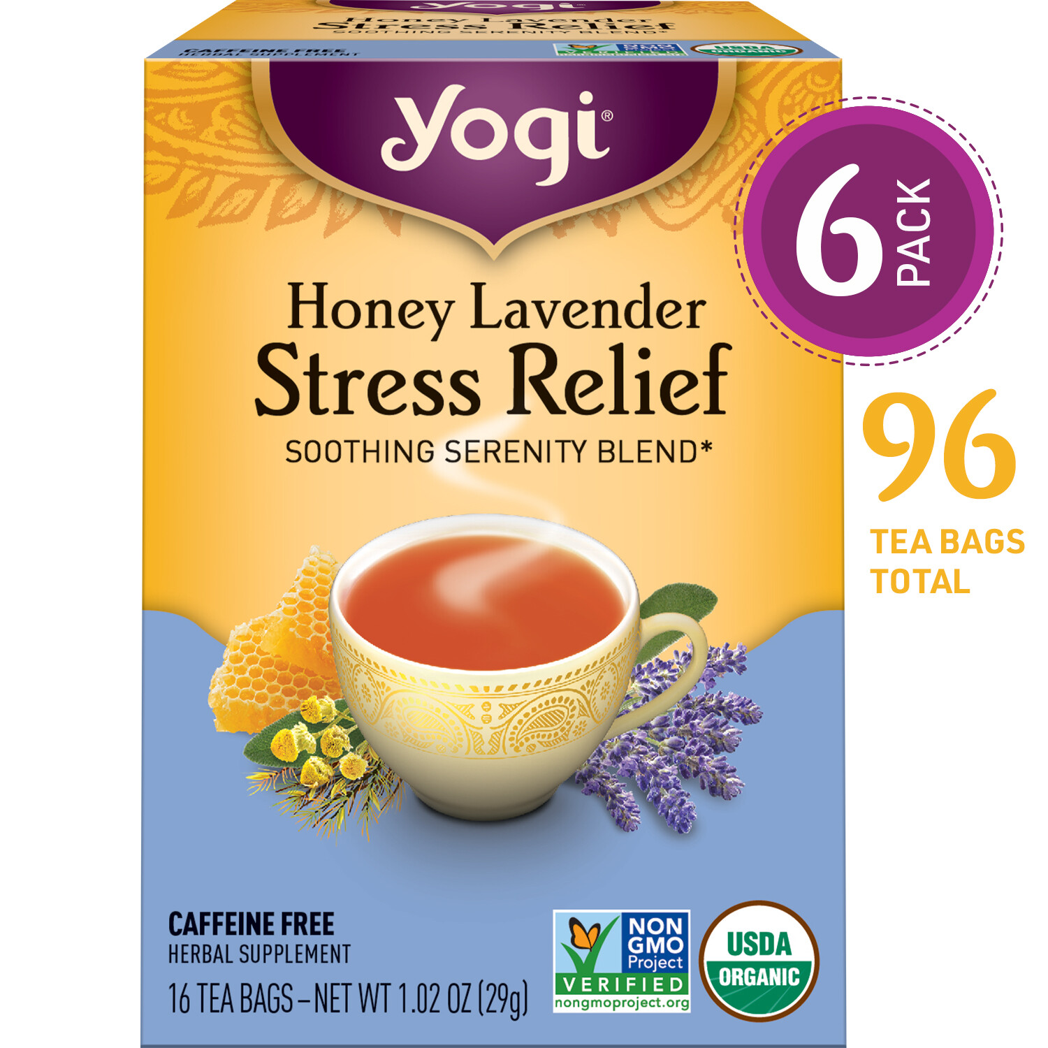 Yogi Tea – Honey Lavender Stress Relief – 6 Pack, 96 Tea Bags