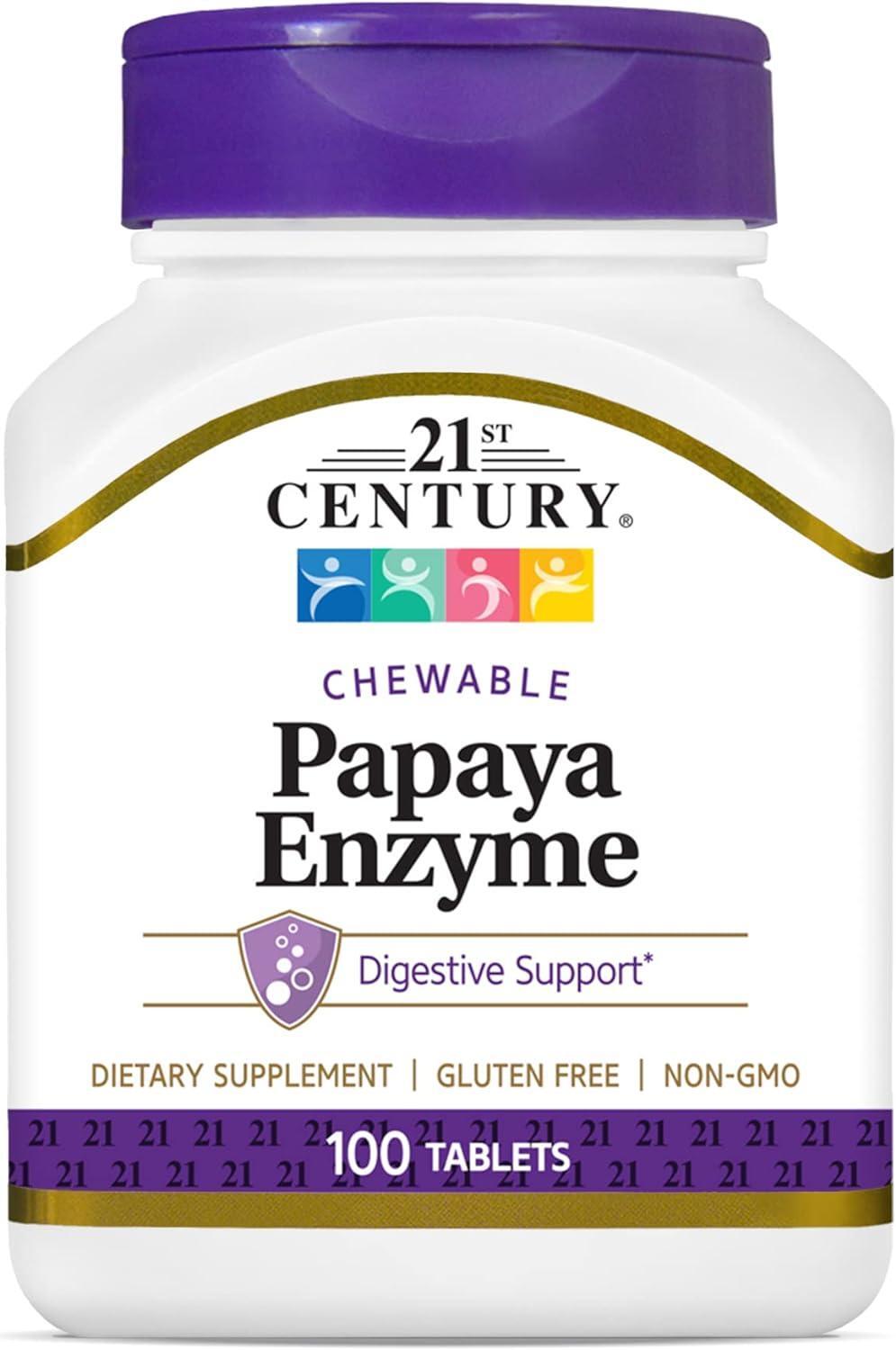 Papaya Enzymes Tropical Flavor Digestion Nutrient Absorption Support, 100 Chews
