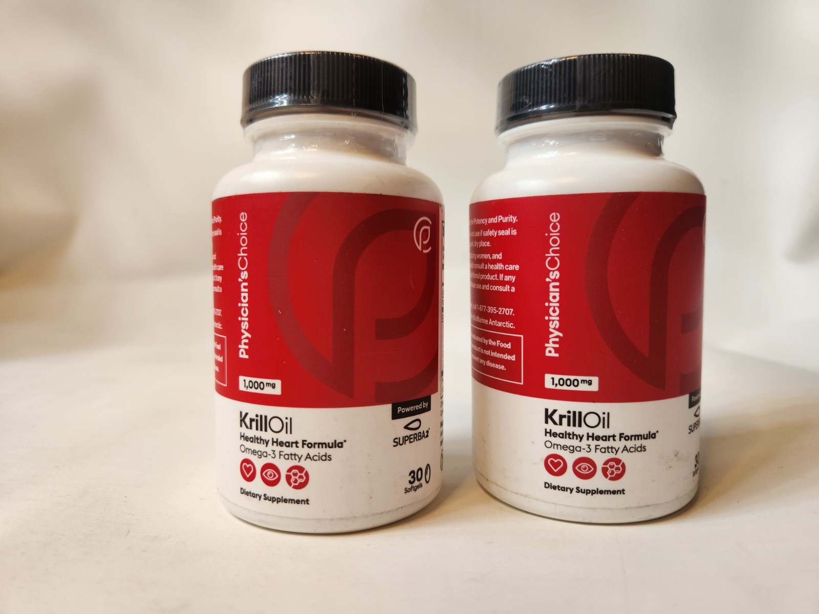 2 Physician’s Choice Krill Oil 1000mg, 30 Softgels Each, Healthy Heart 11/2026