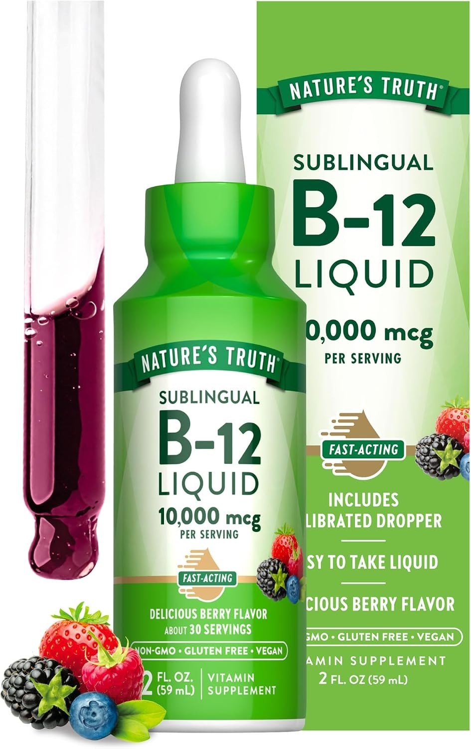 10,000 mcg B12 Sublingual Drops in Berry Flavor | Easy & Fast-Acting
