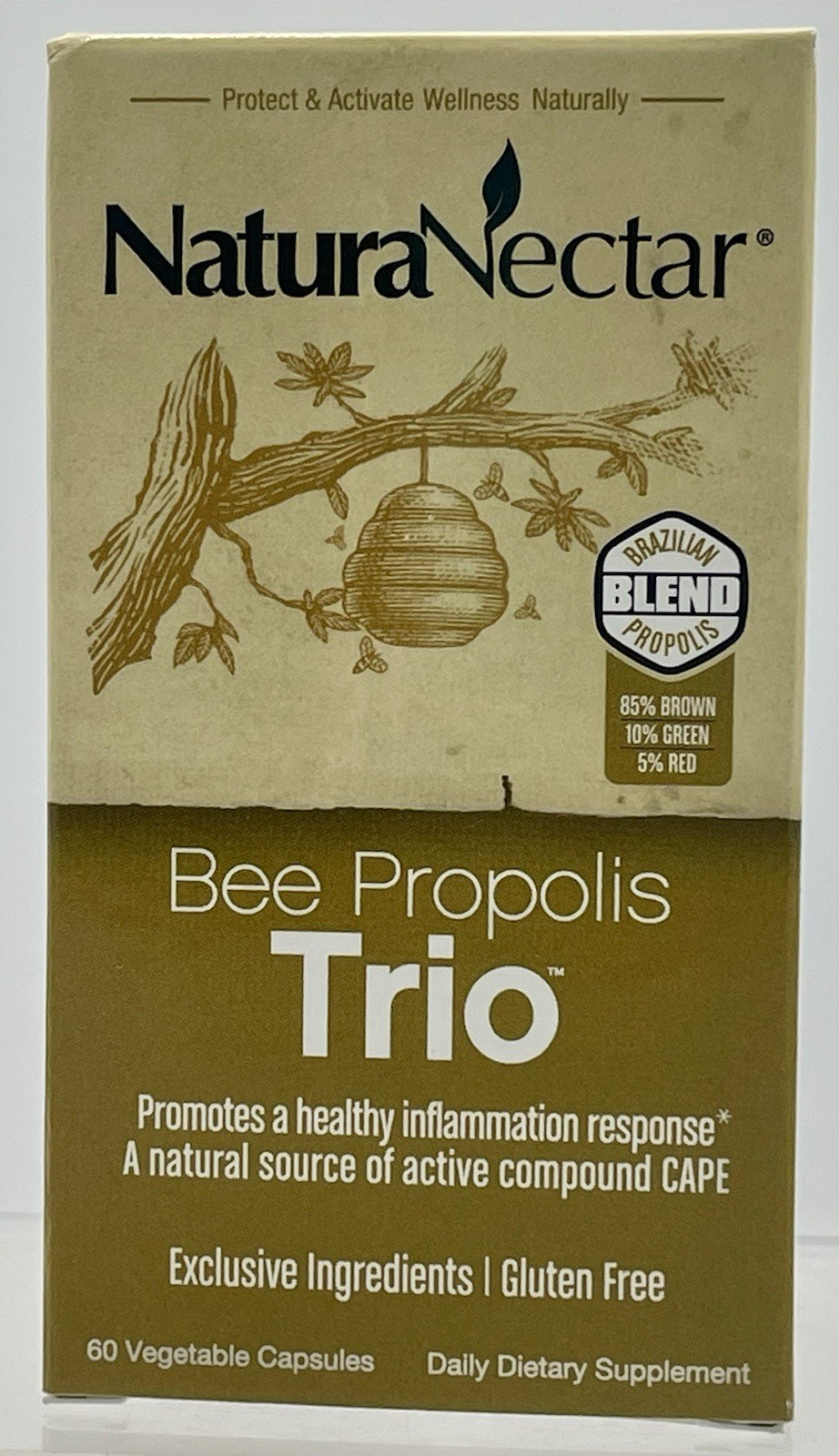 NaturaNectar Bee Propolis Trio 60 Veggie Caps Alcohol Free All Natural EXP 04/28