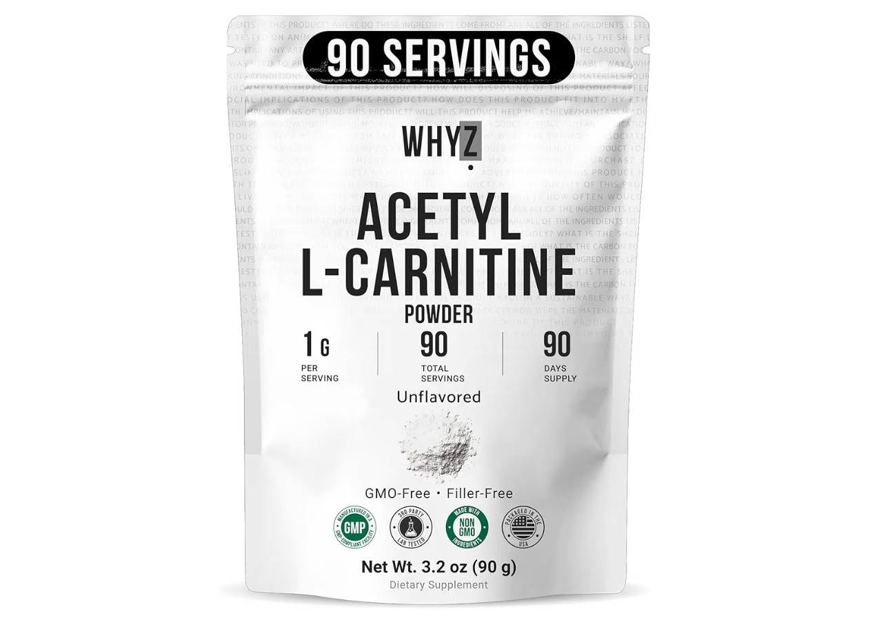 Whyz Pure Acetyl L-Carnitine Powder with Smooth Texture for Easy Mixing, 3.2 oz