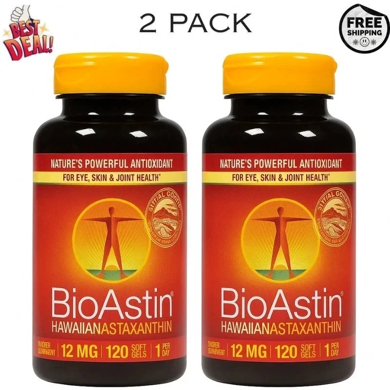 BioAstin Hawaiian Astaxanthin 12 mg – 120 Softgels | Exp 10/2027 (2 Pack)