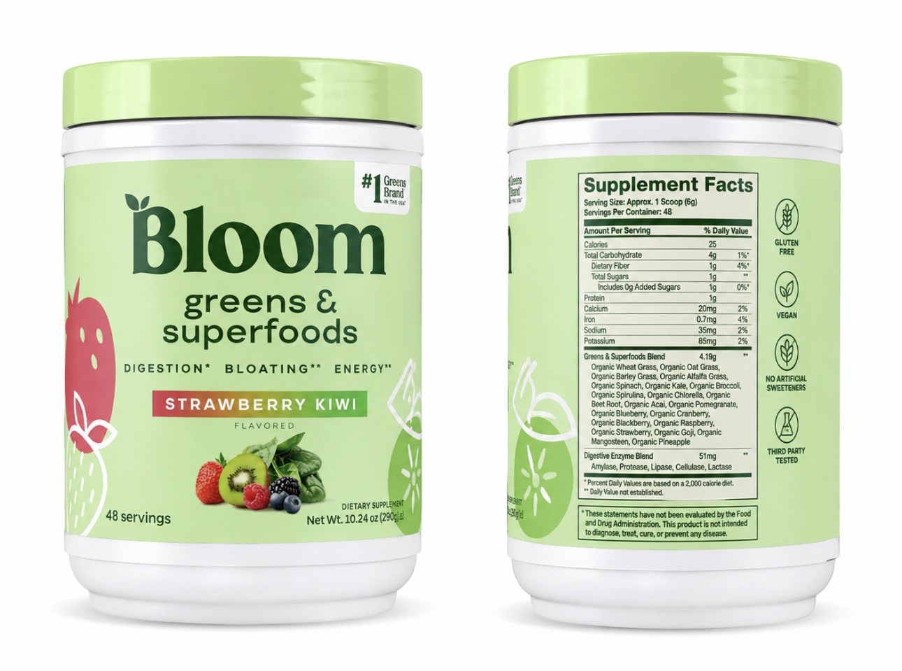2 Bloom 10.24oz Nutrition Greens & Superfoods Powder, Strawberry Kiwi Ex 09/2026