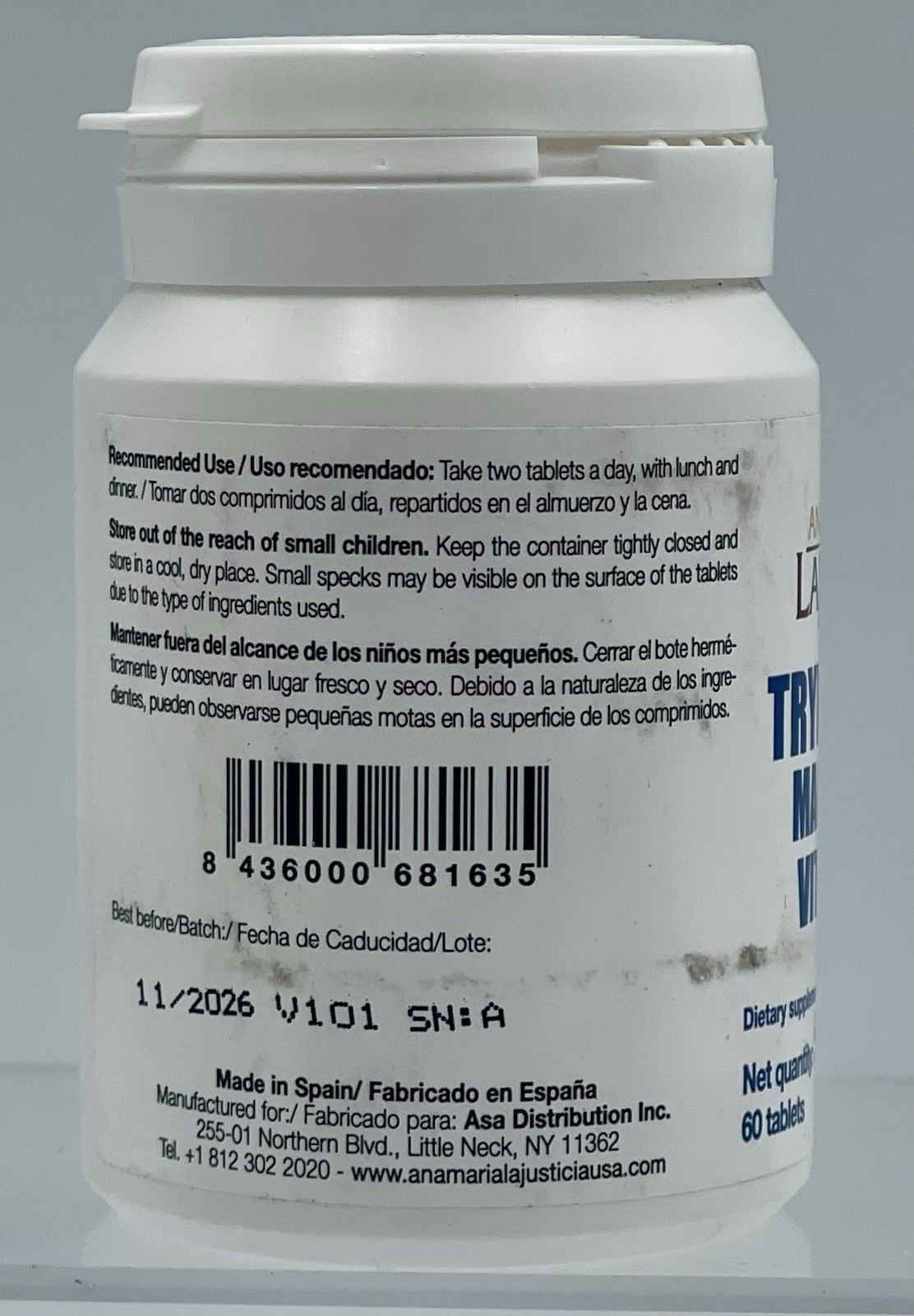 Ana Maria Lajusticia Tryptophan Magnesium Vitamin B6 Supplement EXP 11/2026