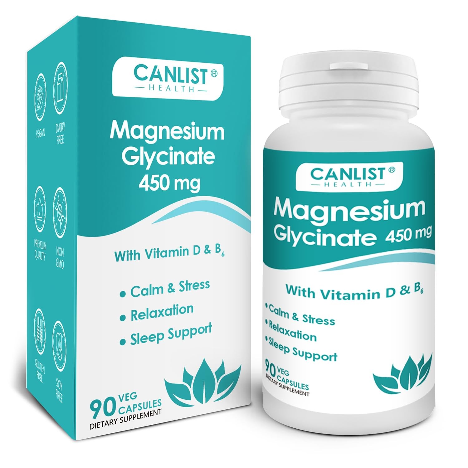 CANLIST Magnesium Glycinate Supplements 450mg for Bone & 90 Count (Pack of 1)