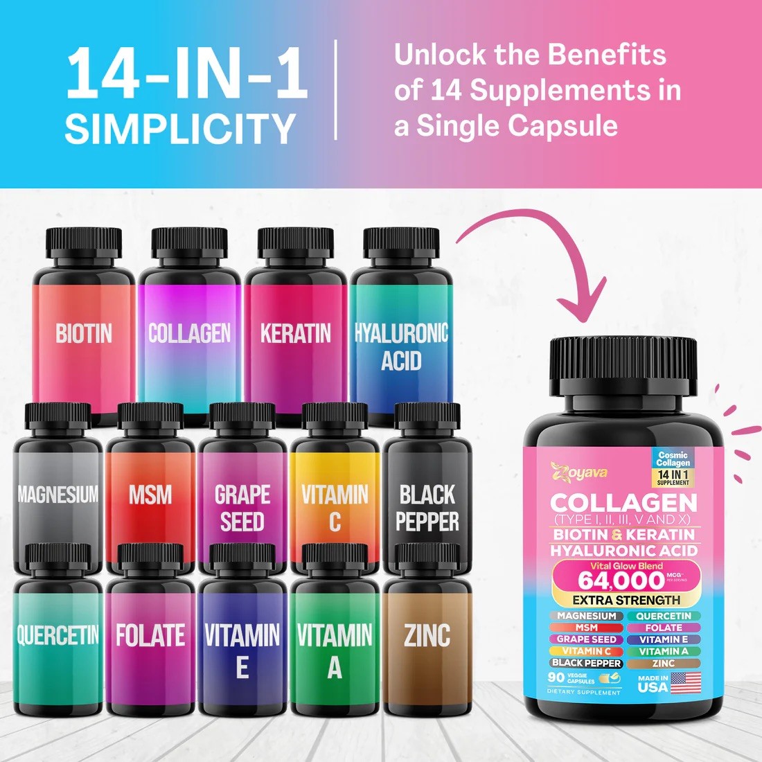 Zoyava Collagen Pills Peptides Types I, II, III, V & X – NEW ~ SHIPS FROM USA