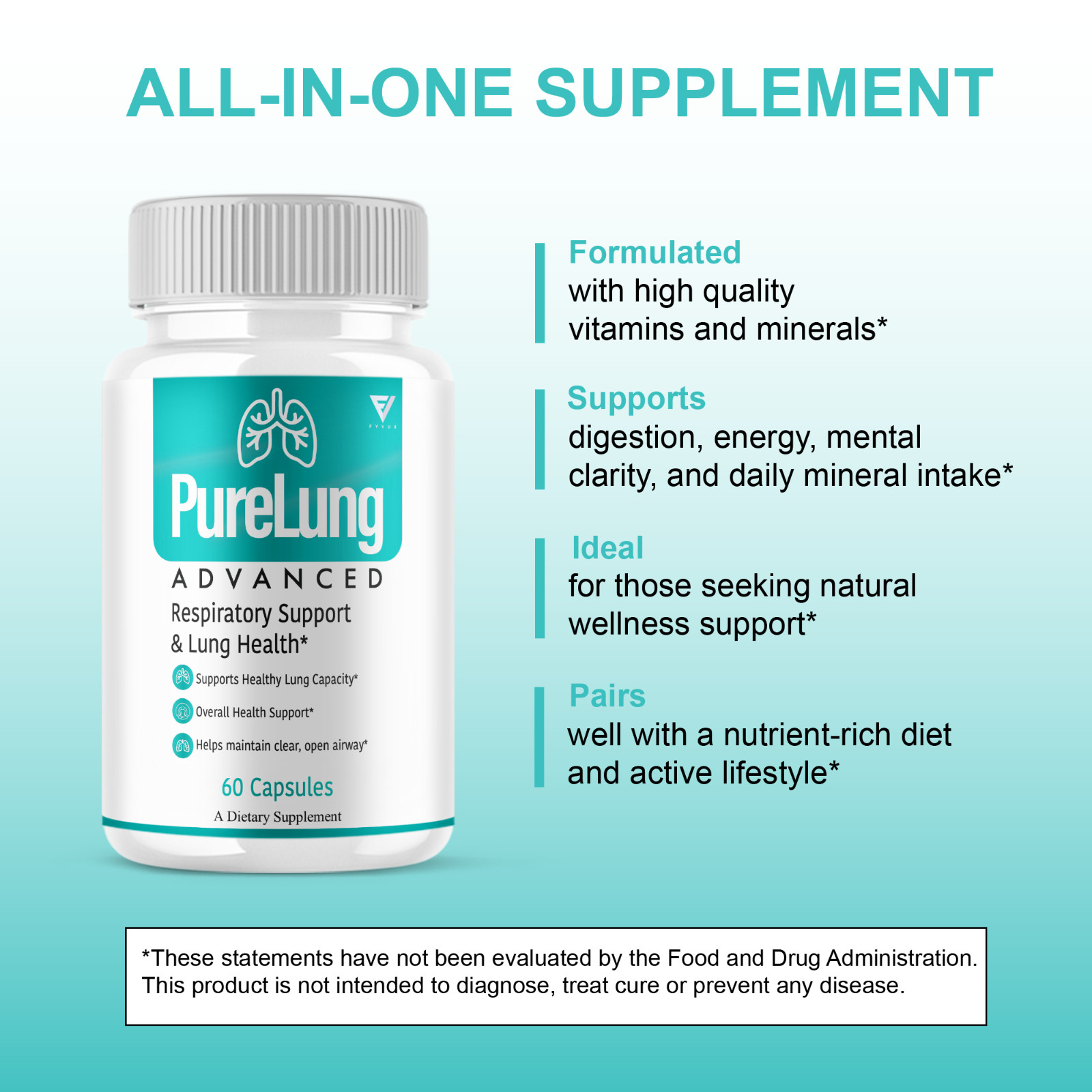 (5 Pack) Pure Lung Advanced Wellness Support, PureLung Health (300 Capsules)