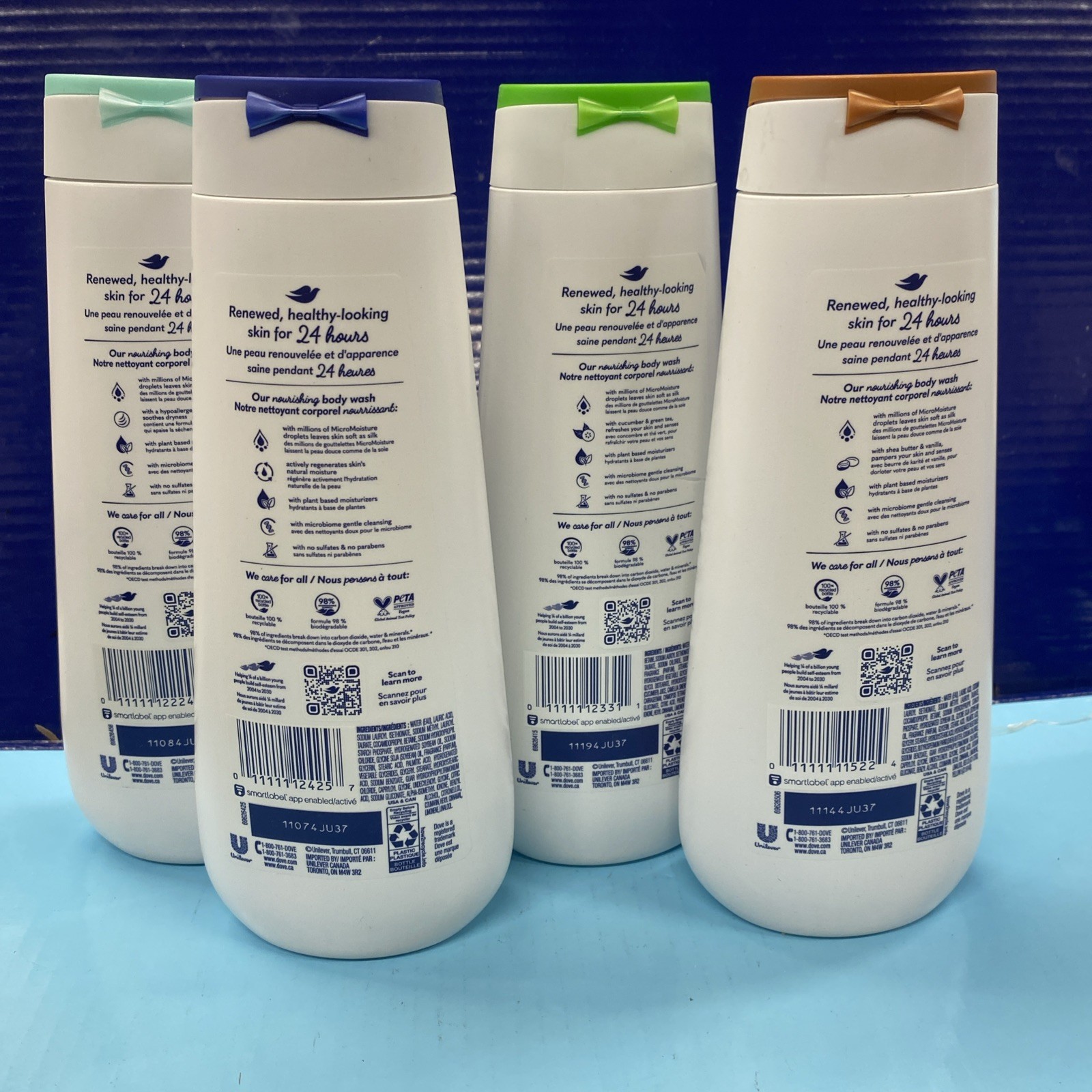 Pack Of 4- Dove Body Wash 20 Fl Oz Sensitive+Deep Moisture+Refreshing+Pampering