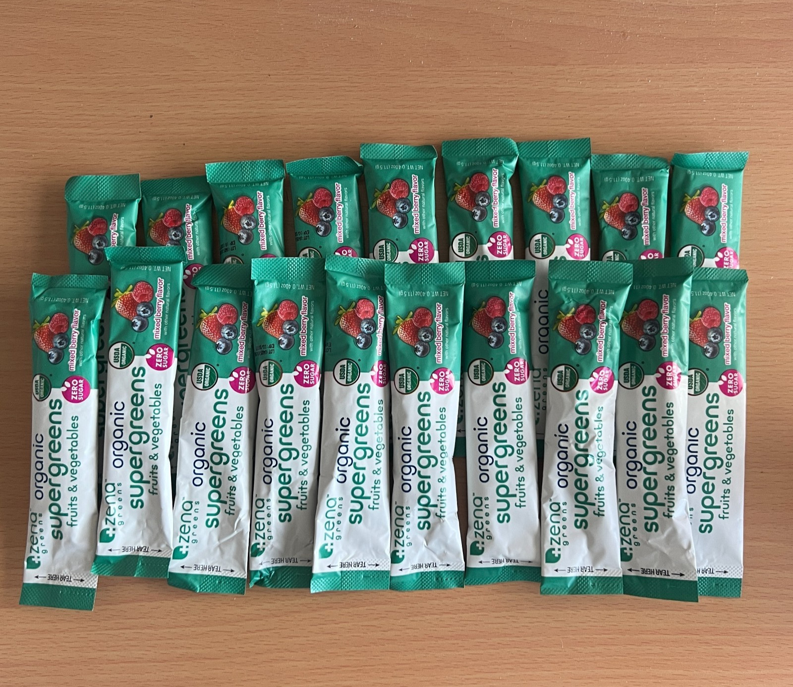 Zena USDA Organic Supergreens Fruits & Vegetables Powder 19 Stick Packets 10/27
