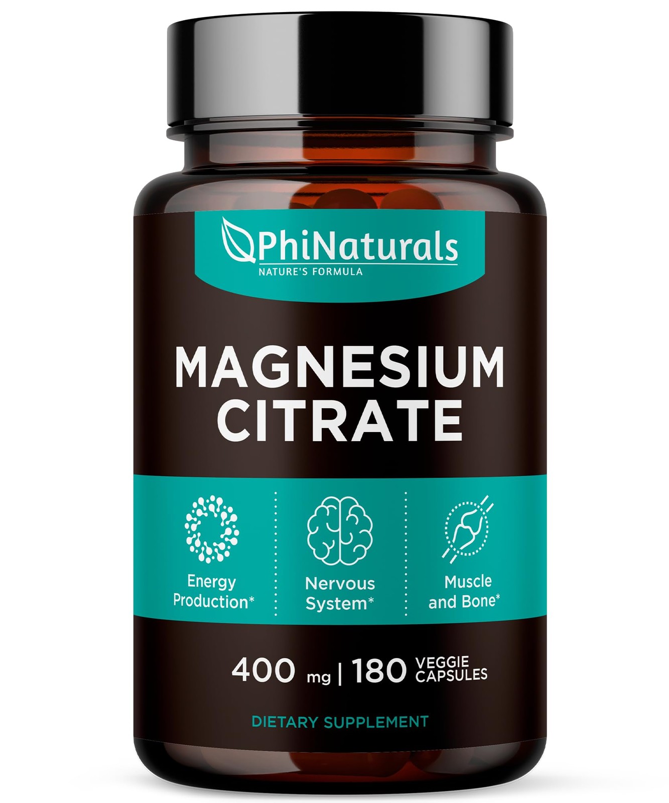 Magnesium Citrate Powder Capsules 400mg – 180 Count Veg 180 (Pack of 1)