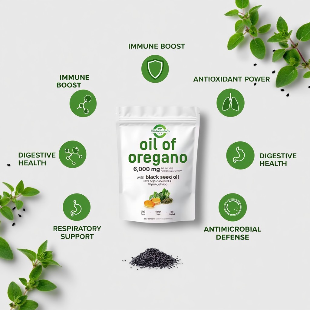 2 Pack Oil of Oregano 6000mg Black Seed Oil 600 Softgels Immune Digestive Carvac