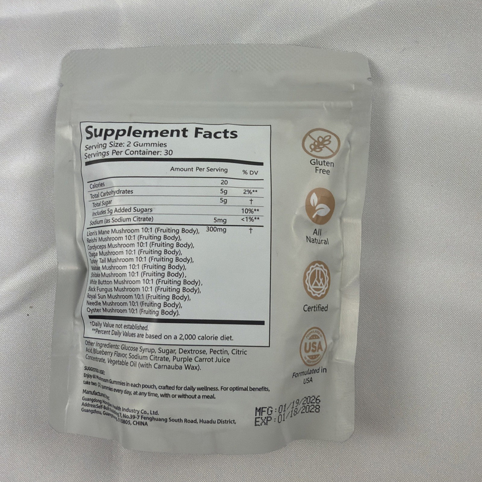 Gusupy Super Mushroom Daily Gummies 60 Count Wild Blueberry Exp 01 18 2028