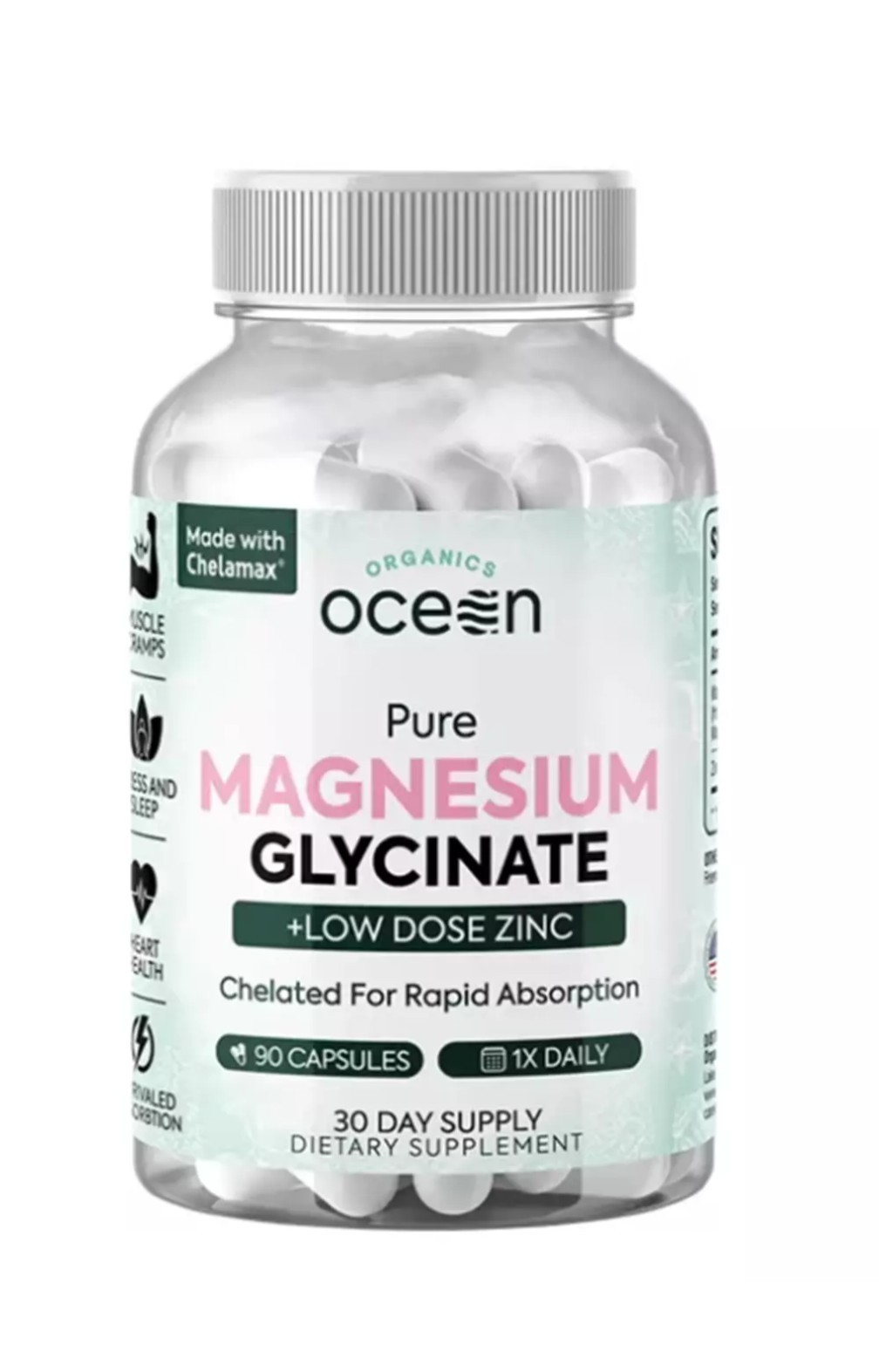 Organics Ocean Pure Magnesium Glycinate Zinc 4 Sleep Chelated 90 Caps Fast Ship