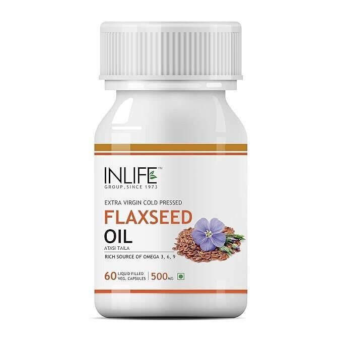 INLIFE Flaxseed Oil Veg Omega 3 6 9 Supplement 60 Vegetarian Capsules