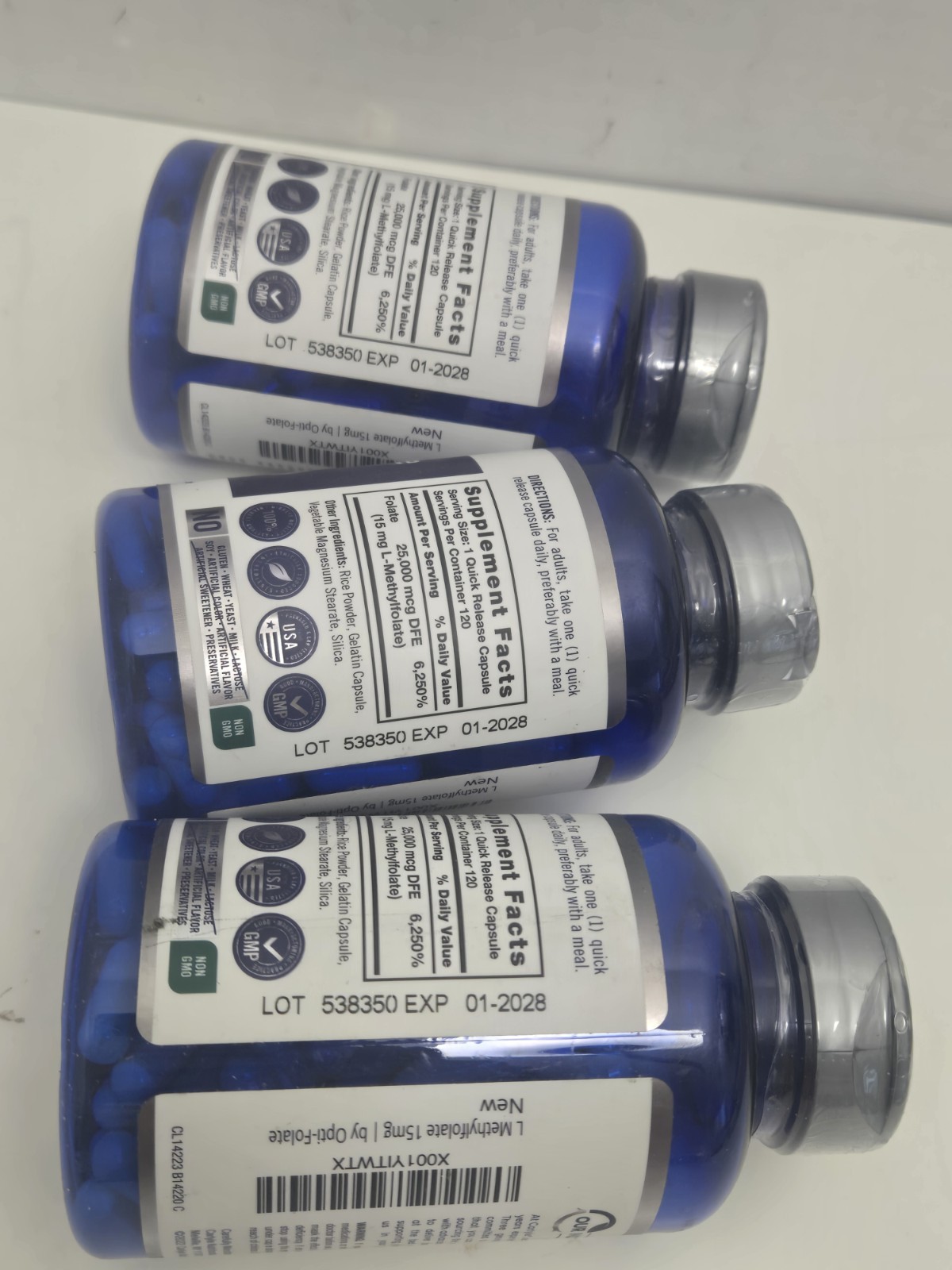 L Methylfolate 15mg 120 Capsules Opti-Folate Exp 1/28 SEALED x3 Lot