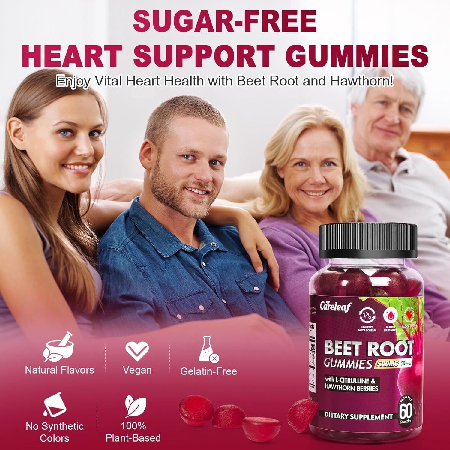 Careleaf Beetroot Gummies 500mg Energy Booster 60Ct